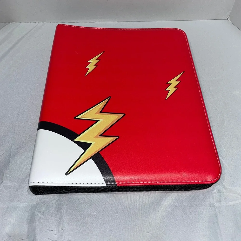Duzille Premium Trading Card Binder Red Lightning Bolt Zippered 3 Ring Folder